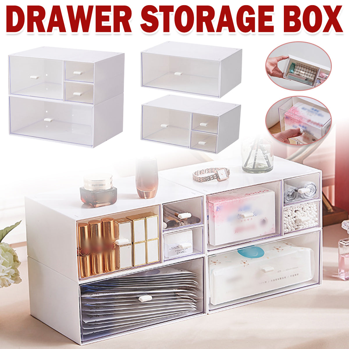 Clear Drawer Storage Box Desktop Organizer