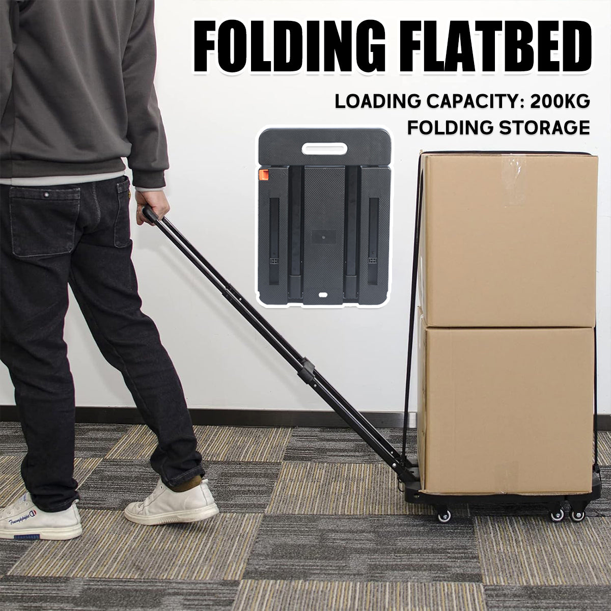 Foldable Flatbed Cart Heavy Duty Transport Trolley 200KG