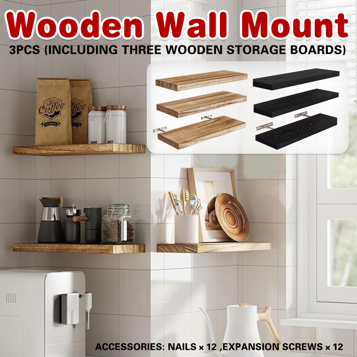 3pcs Wooden Wall Shelf Set for Home Decor