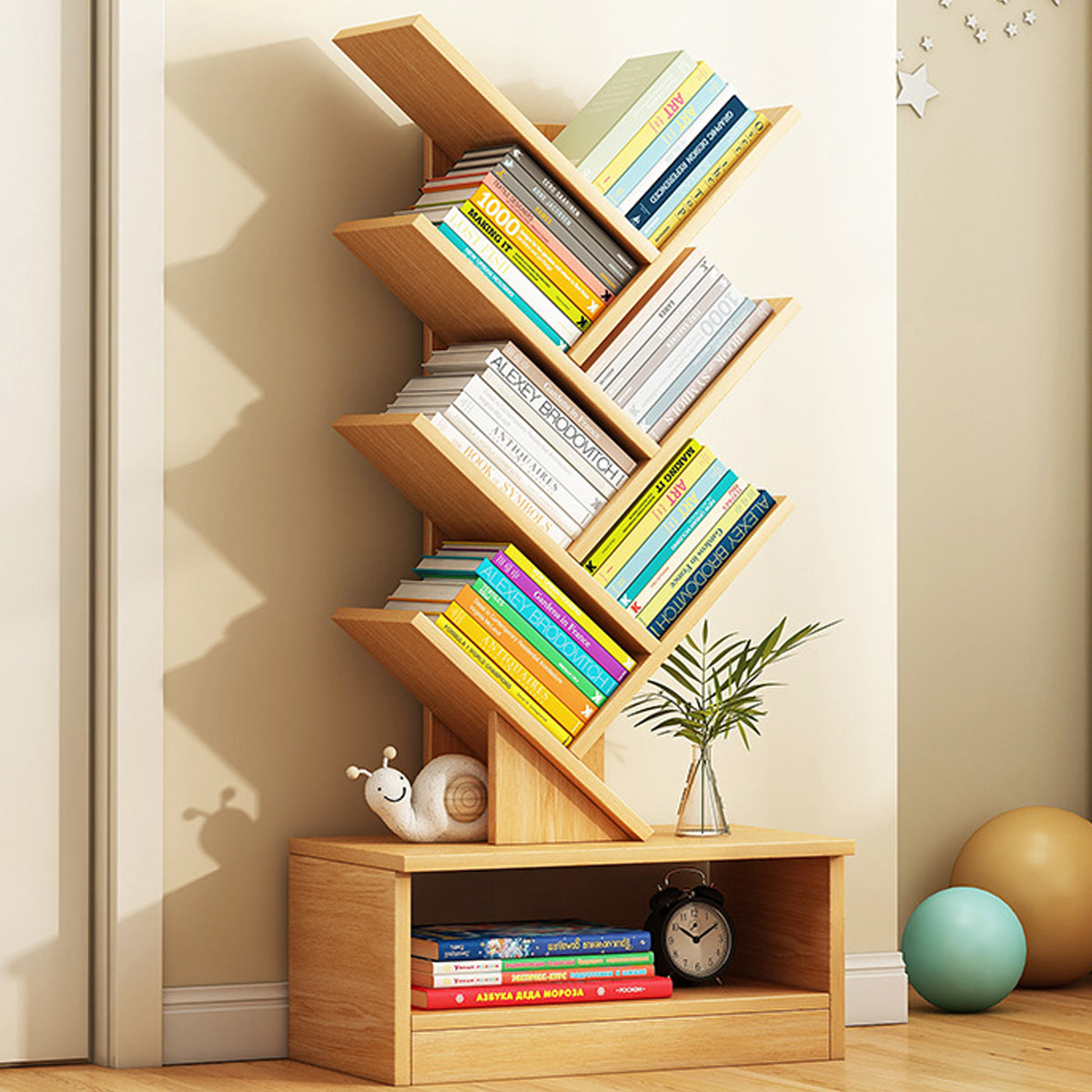 8-Shelf Tree Bookshelf with Modern Wood Design