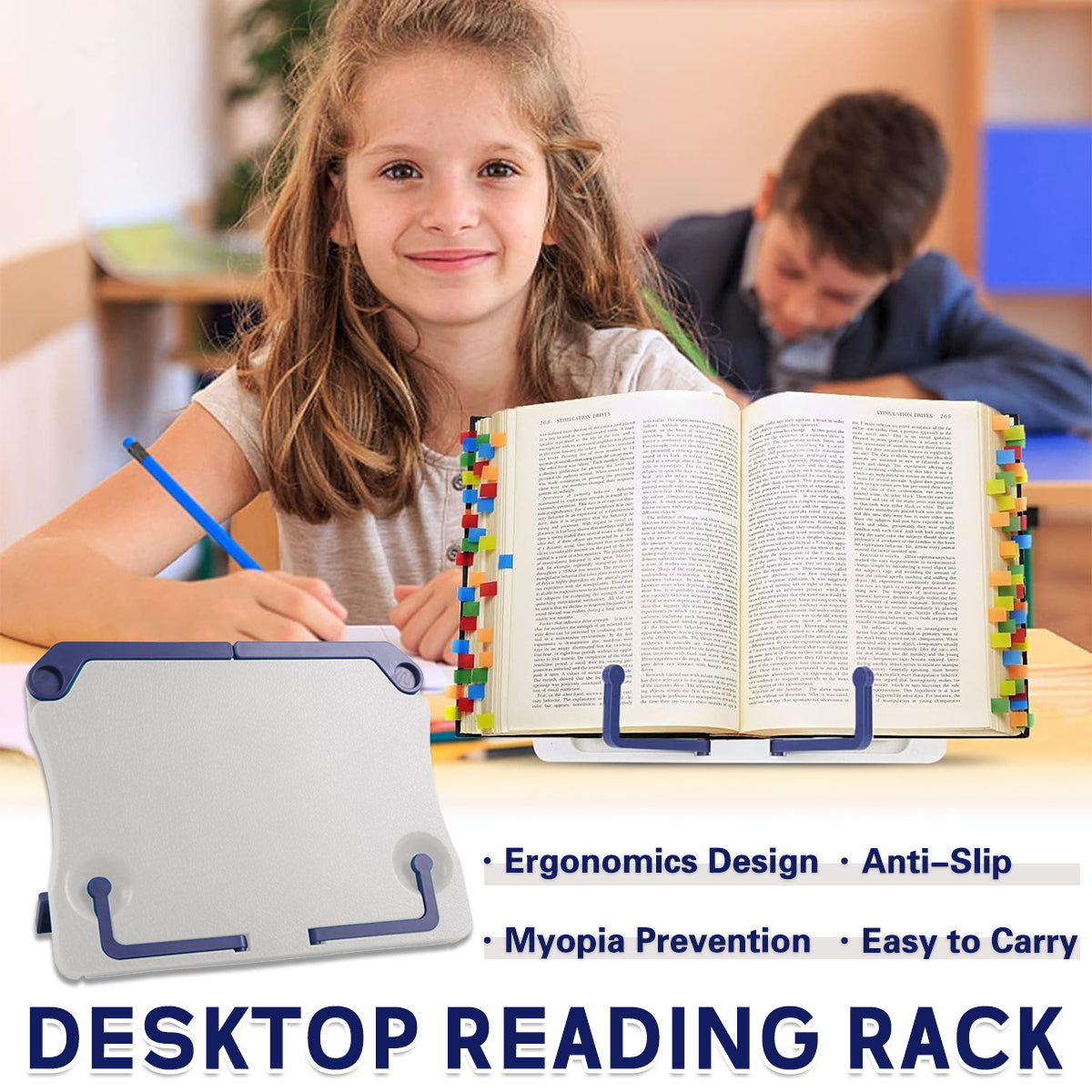 Portable Adjustable Plastic Bookshelf with Anti-Slip Base