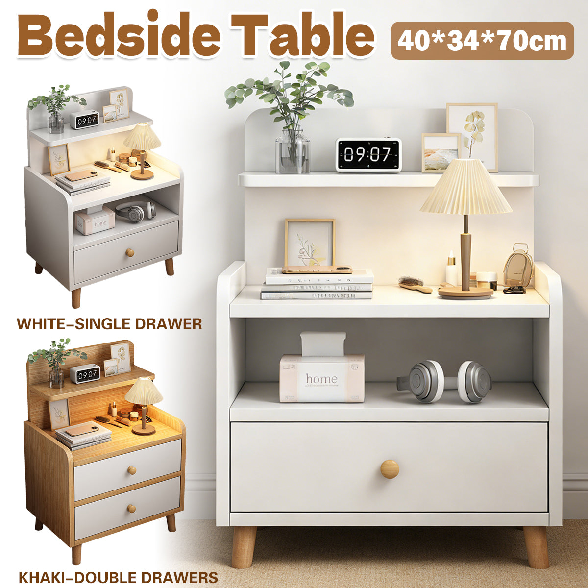 Minimalist Bedside Table Cabinet with Drawers