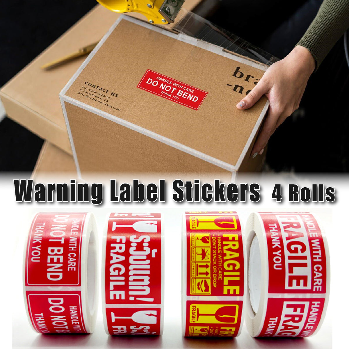 4 Rolls Fragile Warning Label Stickers Red Handle With Care