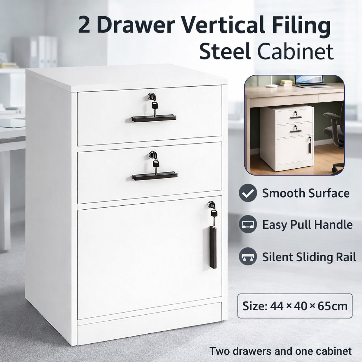 Vertical Steel 2 Drawer Lockable File Cabinet