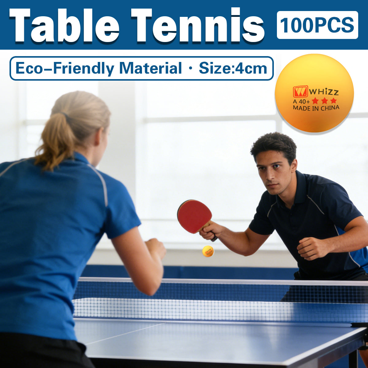 100pcs 2-Star 40mm Seamless ABS Table Tennis