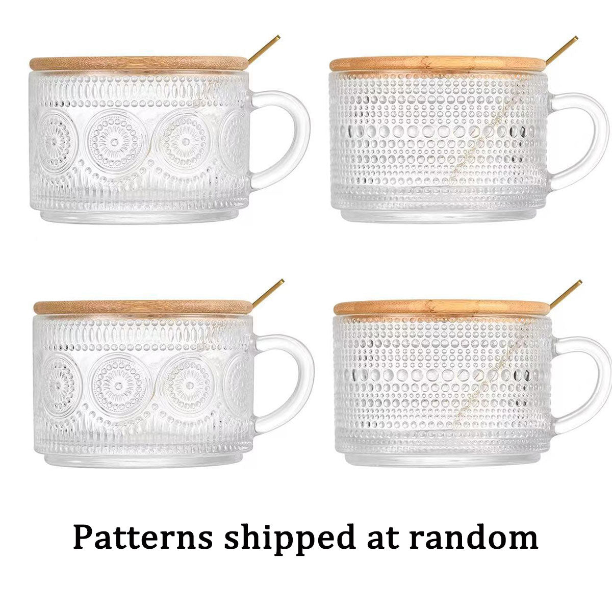 4pcs Embossed Glass Coffee Cups 14oz with Lids