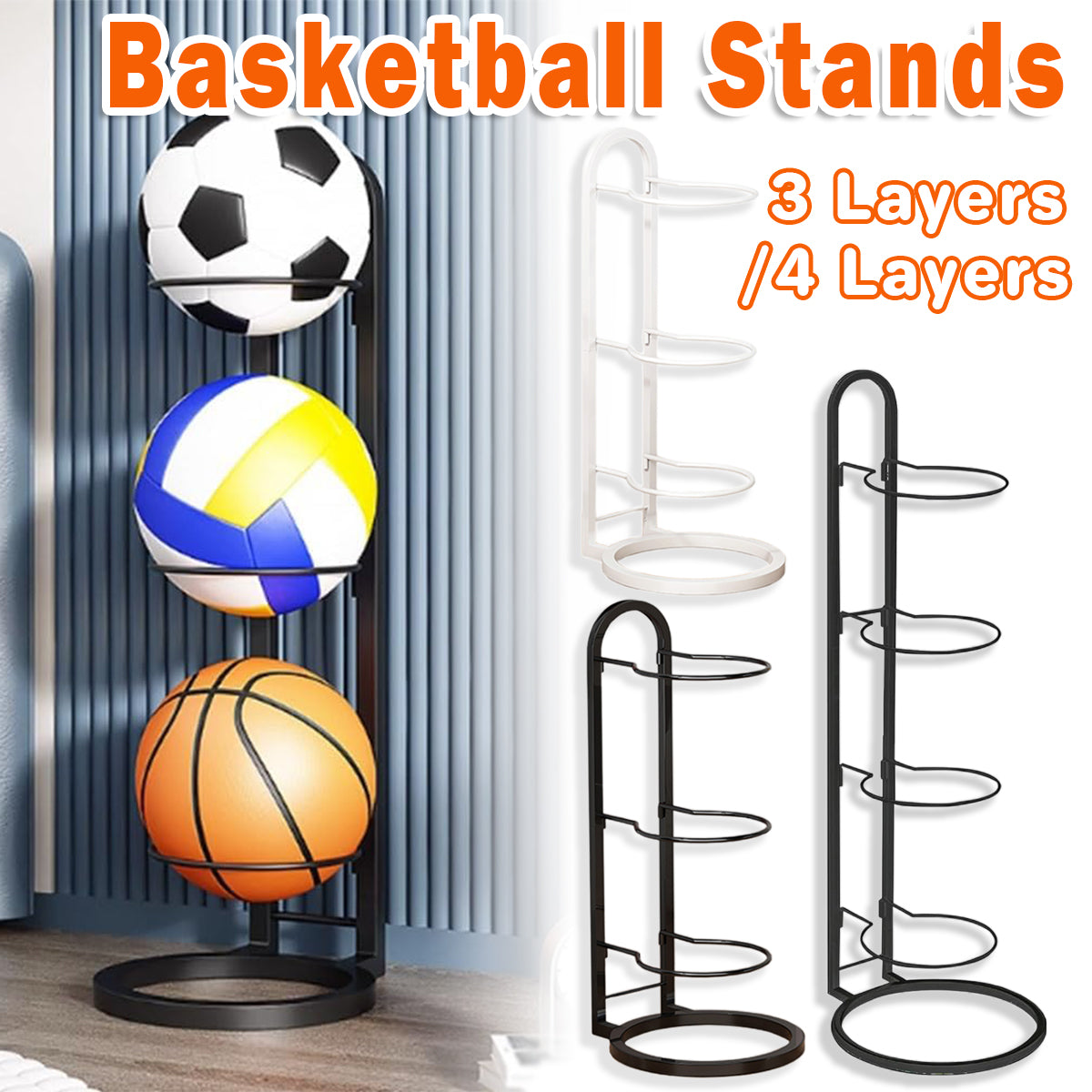 3-4 Tier Ball Storage Rack for Basketball Sports