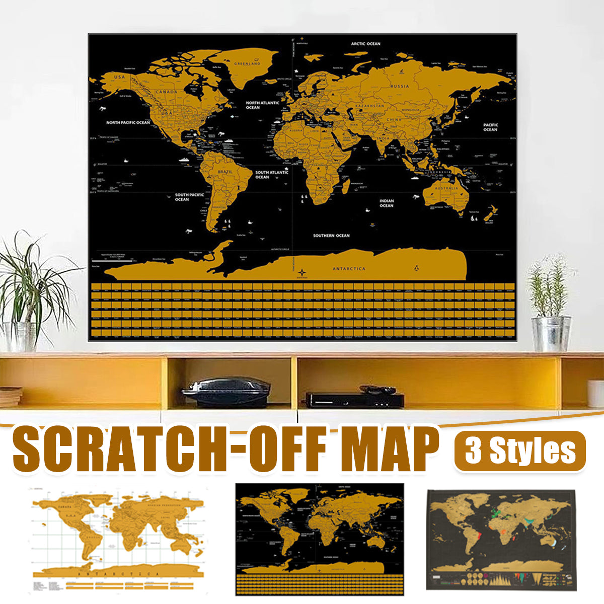 Deluxe Scratch Off World Map Interactive Travel Poster