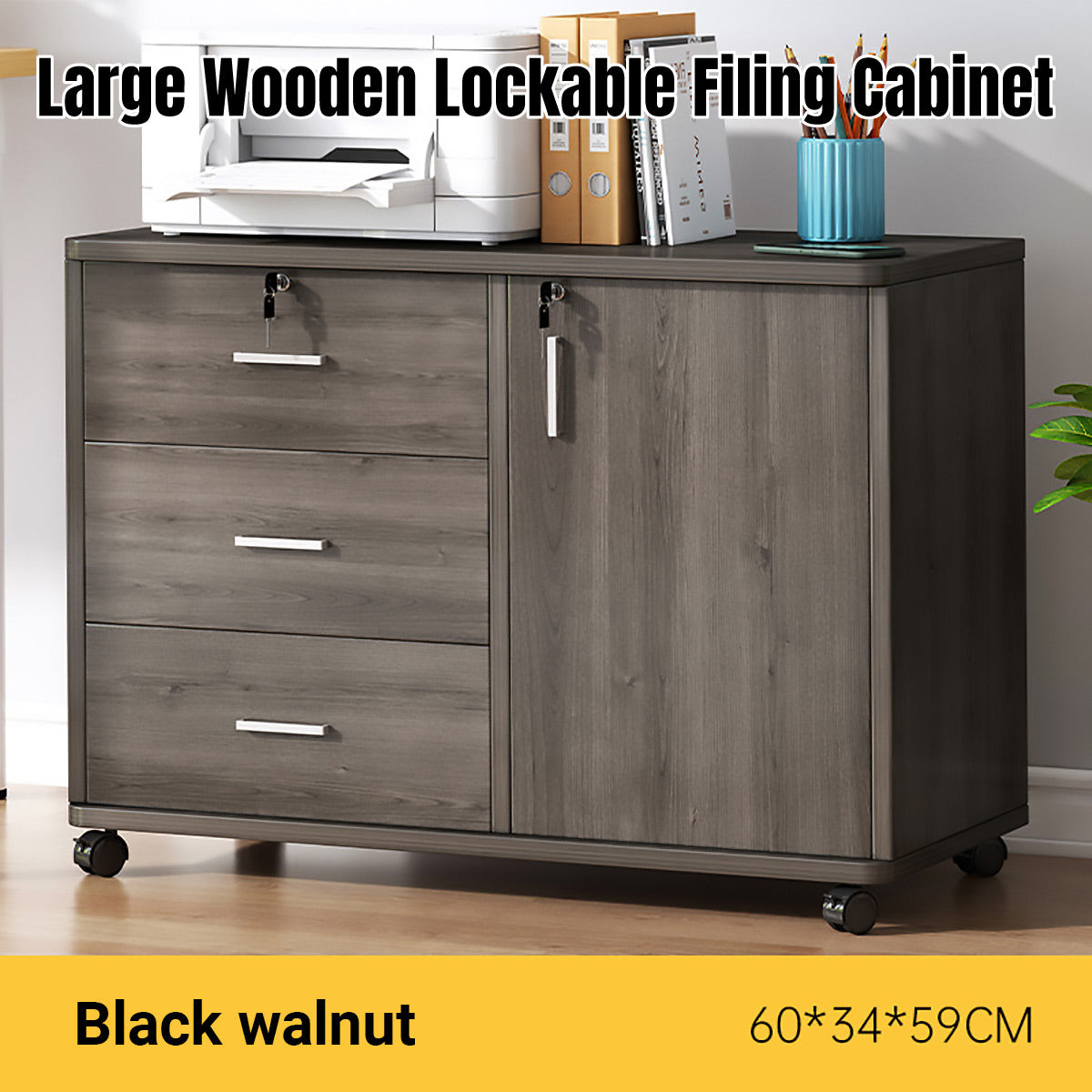 Large Lockable Wooden Office Filing Cabinet