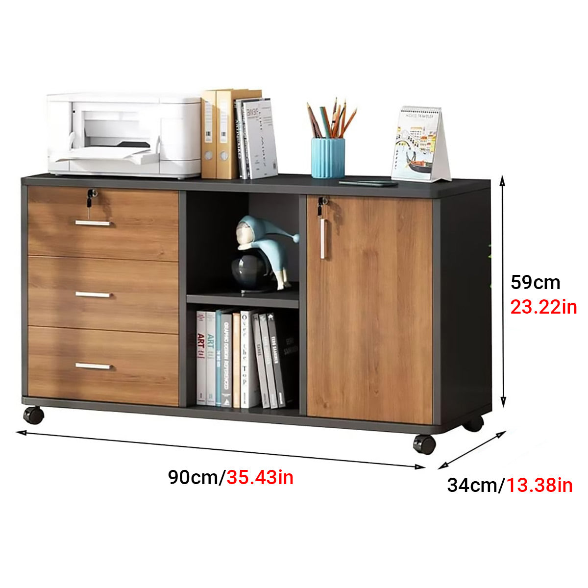 Large Lockable Wooden File Cabinet Bookcase