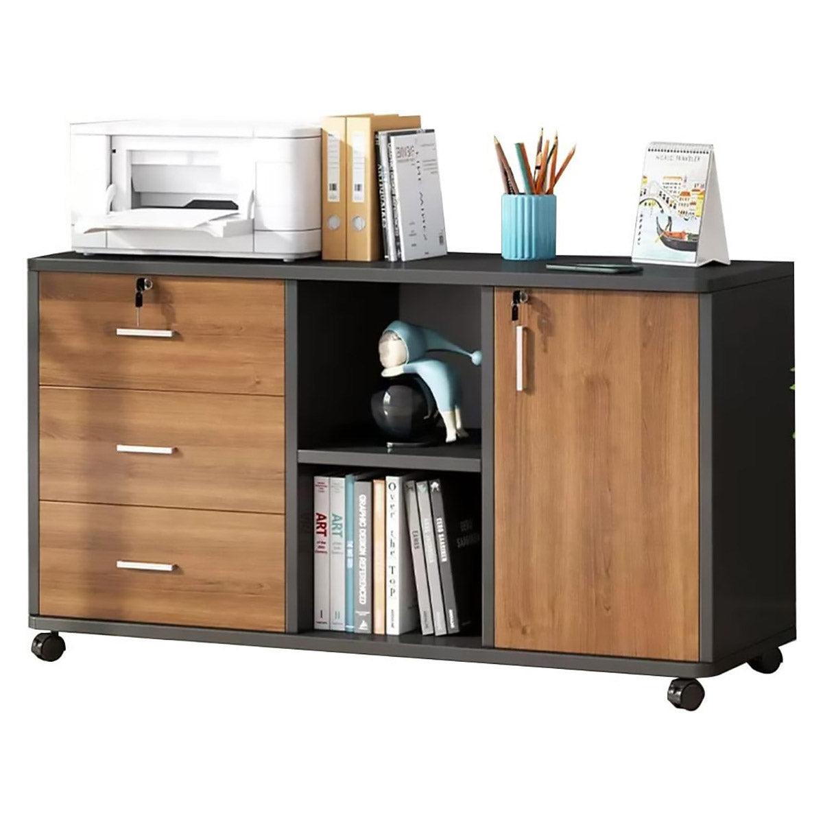 Large Lockable Wooden File Cabinet Bookcase