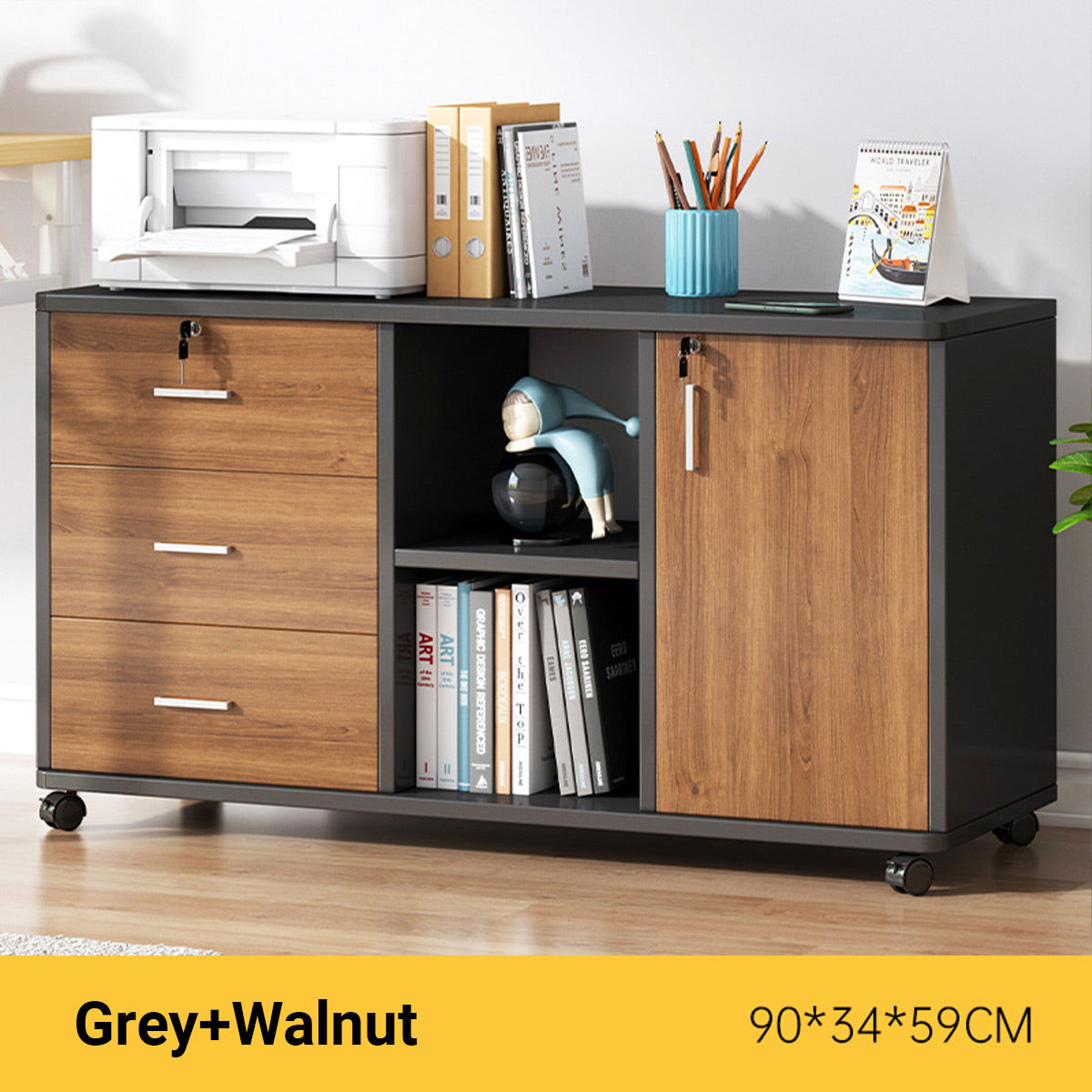 Large Lockable Wooden File Cabinet Bookcase