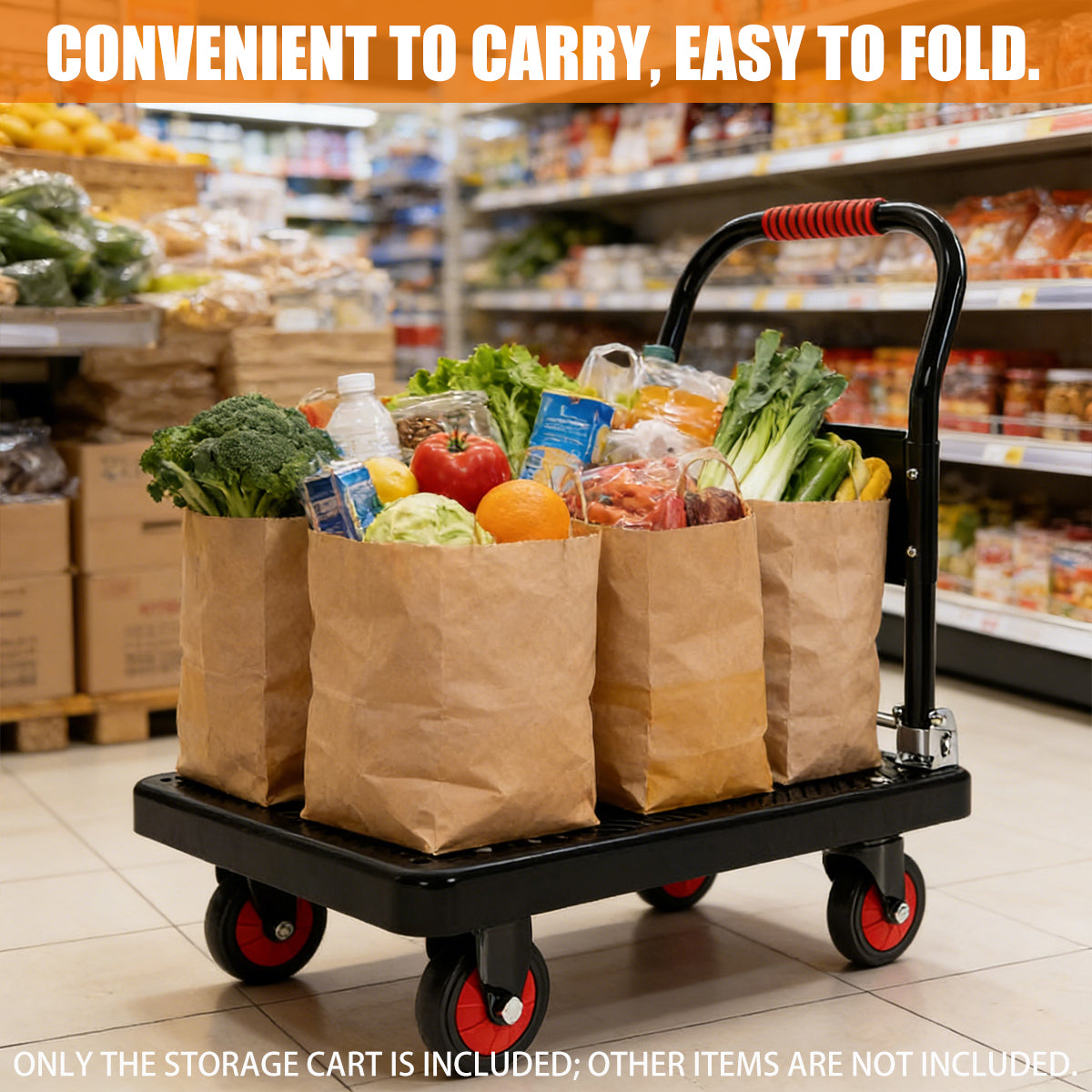 Folding Handle Flatbed Cart with 275kg Capacity