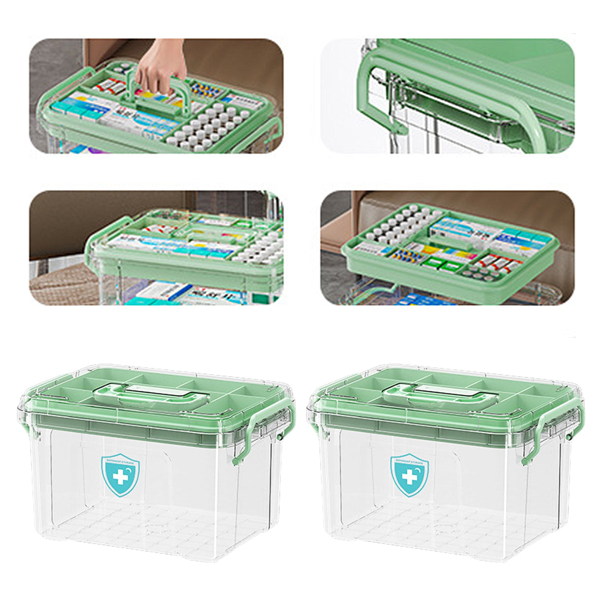 Transparent Medicine Cabinet with Dividers 2 Sizes
