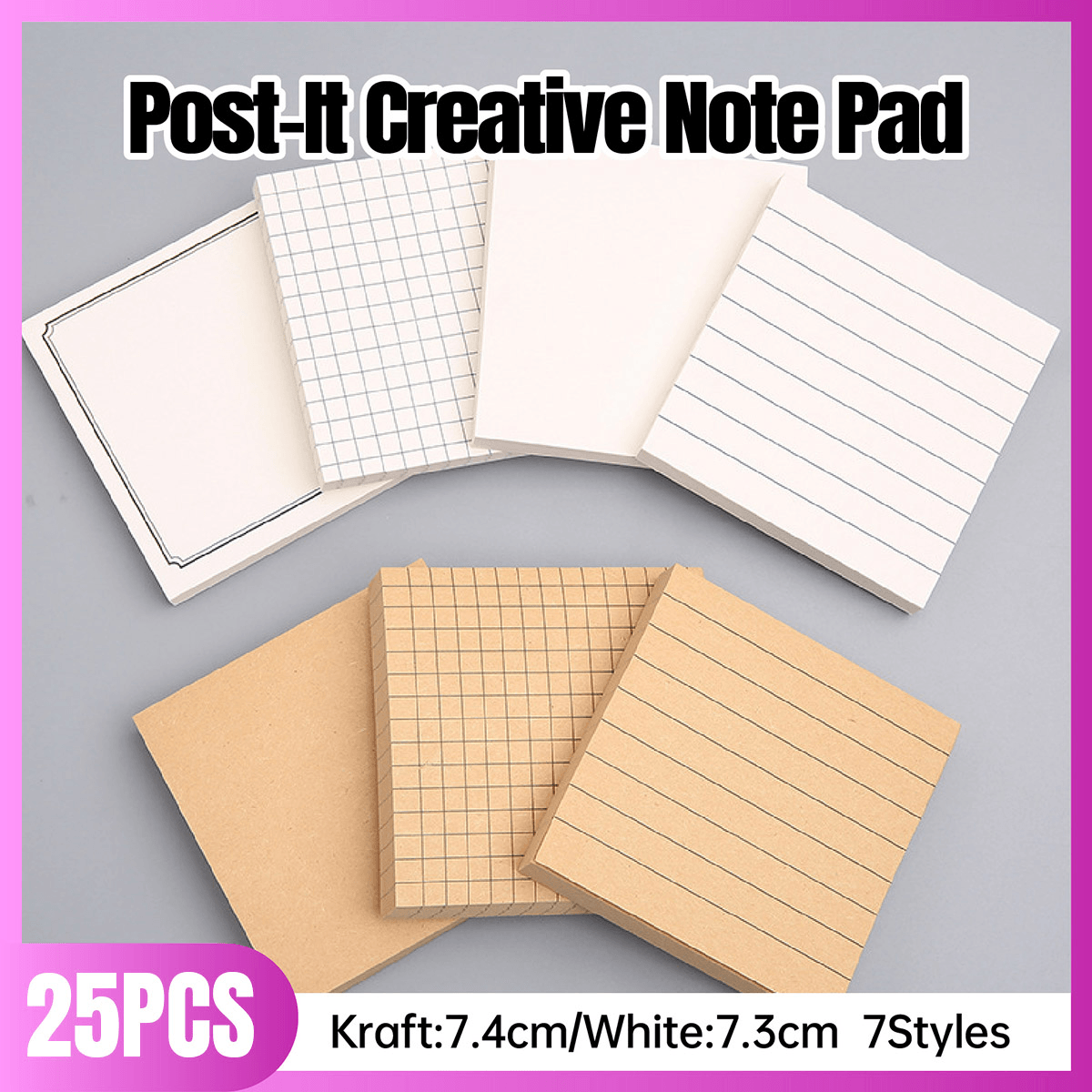 25 Pcs Creative Sticky Notes Kraft and White Paper Set