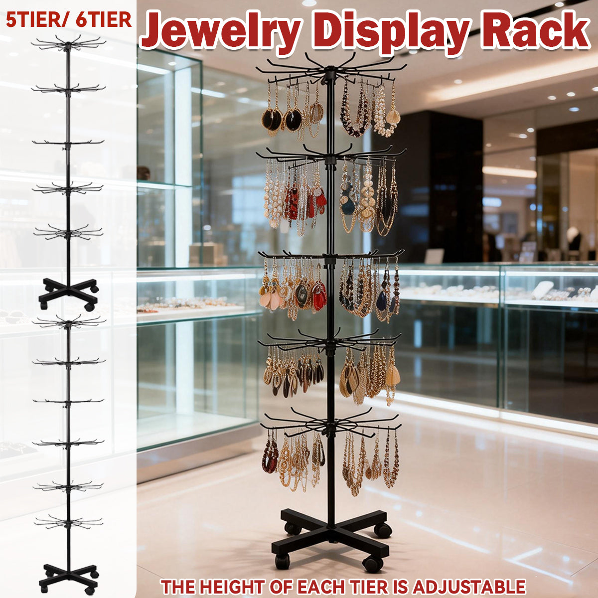 Rotating Jewellery Display Stand with Wheels