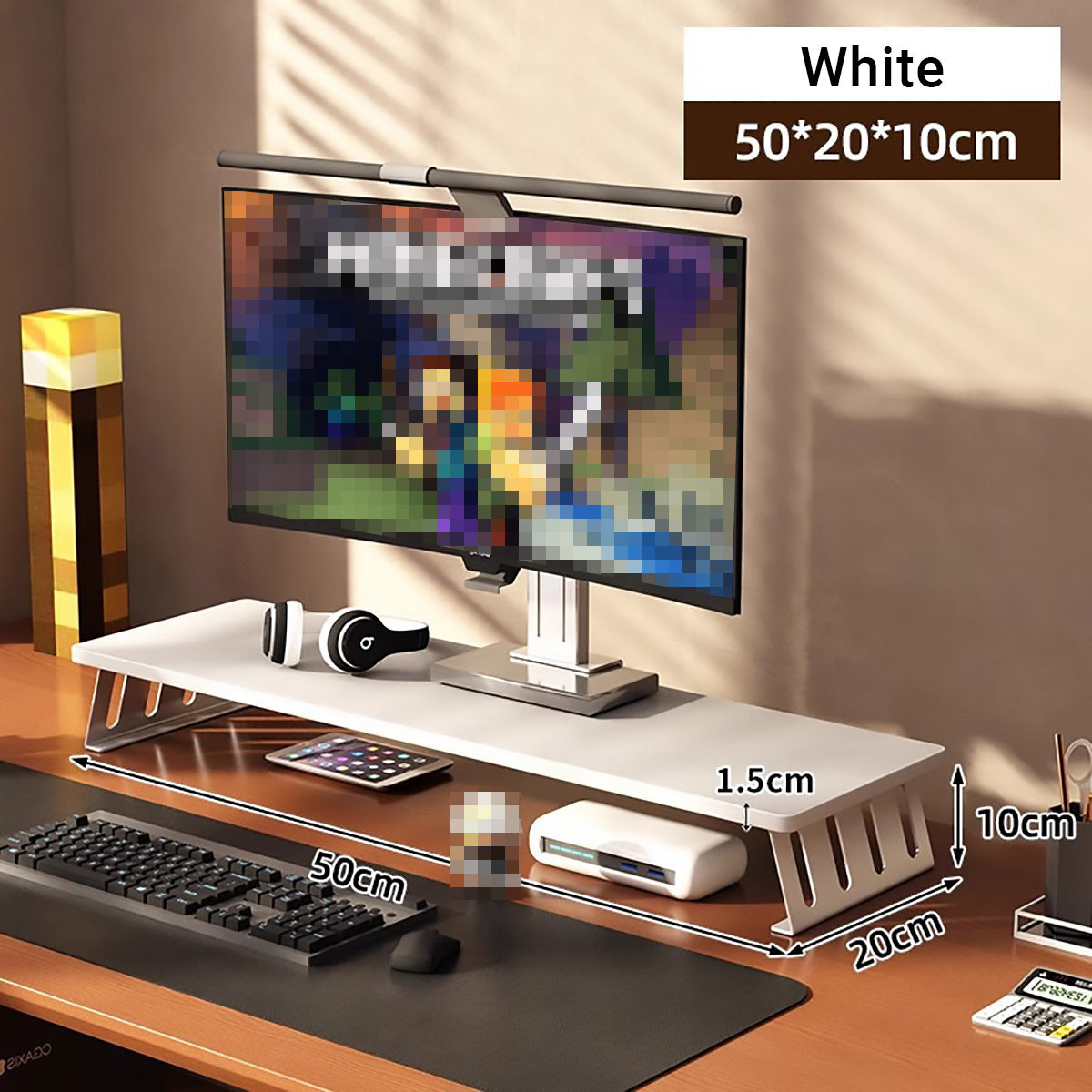 Monitor Riser Stand with Wood-Effect Top for Desk
