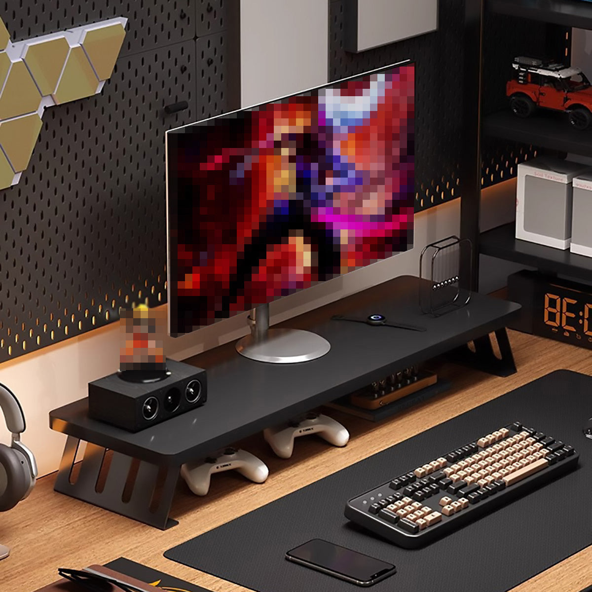Monitor Riser Stand with Wood-Effect Top for Desk