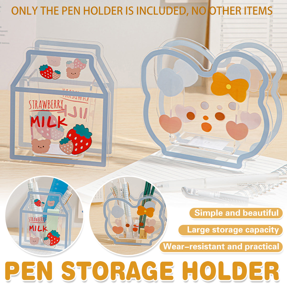 Acrylic Cartoon Pen Holder Cute Desk Organizer for Stationery