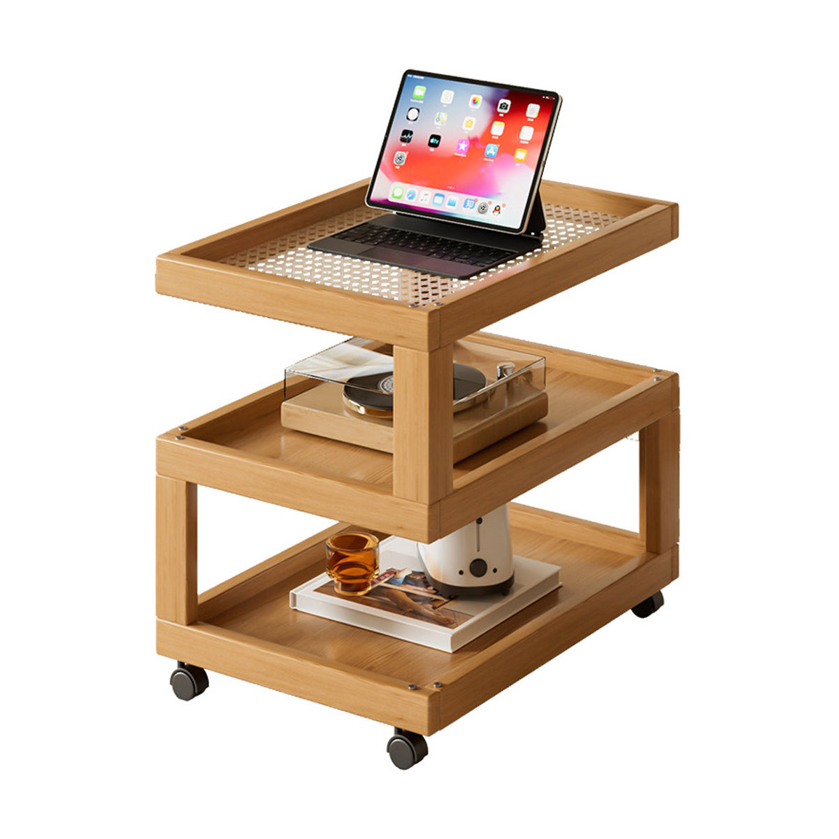 Movable Coffee Table with Universal Wheels Rattan Laminate Top