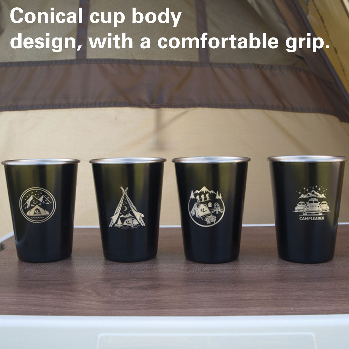 Set of 4 Outdoor 304 Stainless Steel Cups with Bag
