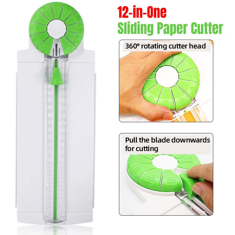 12-in-1 Manual Paper Cutter with 360° Rotating Head