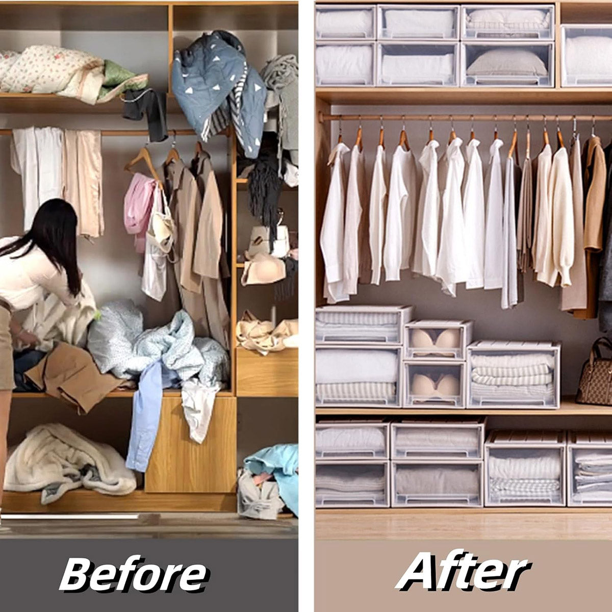 Transparent Stackable Drawer Storage Box for Shoes and Clothes