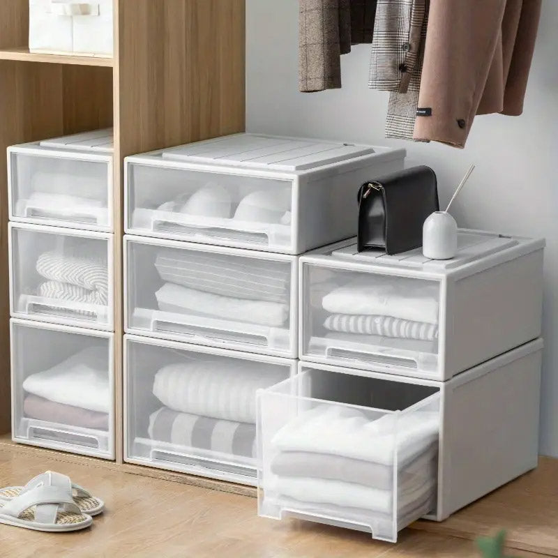 Transparent Stackable Drawer Storage Box for Shoes and Clothes