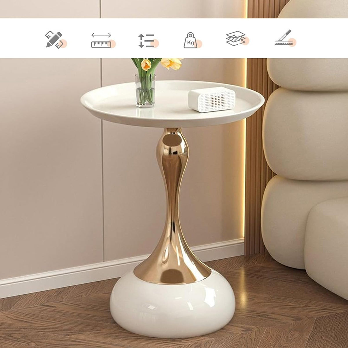 Round Sofa Side Table 41x55 cm with Pedestal