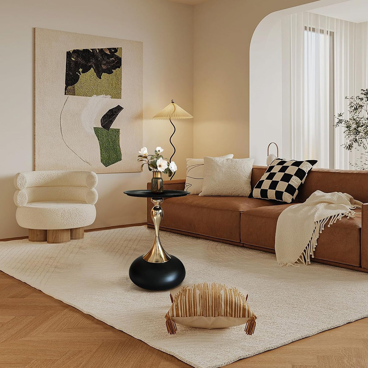 Round Sofa Side Table 41x55 cm with Pedestal