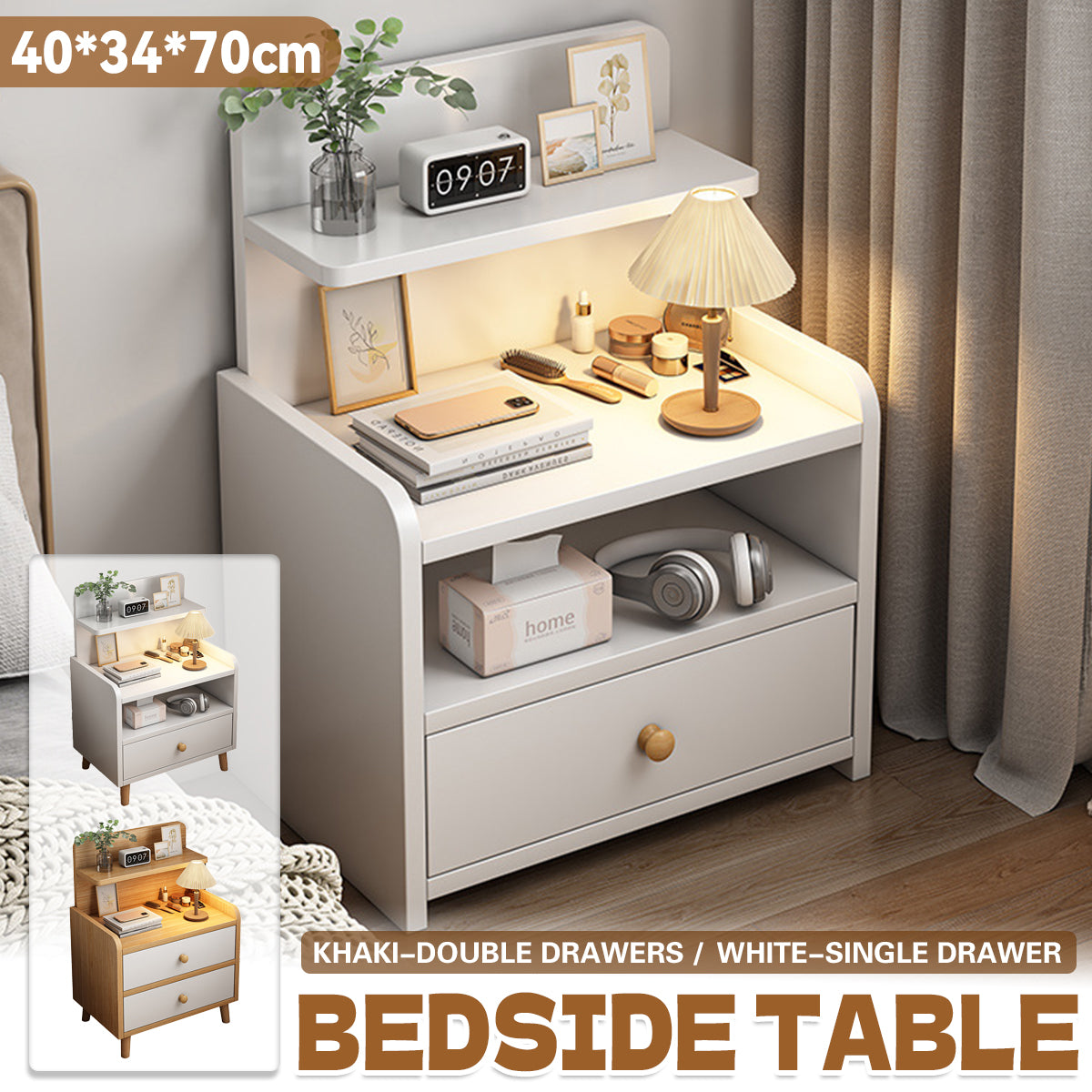 Minimalist Bedside Table Cabinet with Drawers