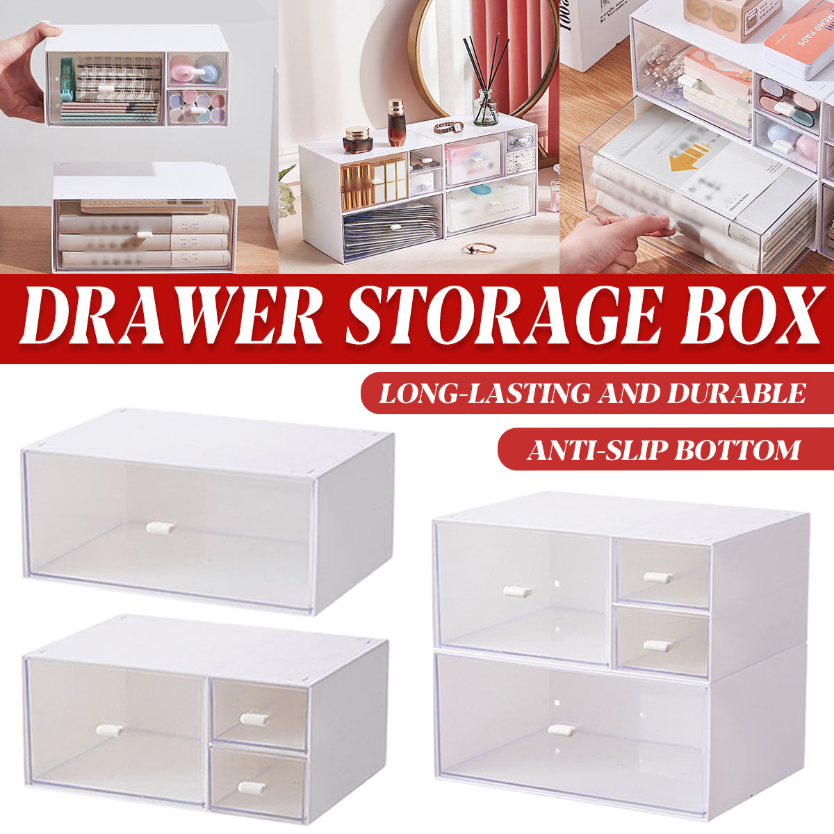 Clear Drawer Storage Box Desktop Organizer