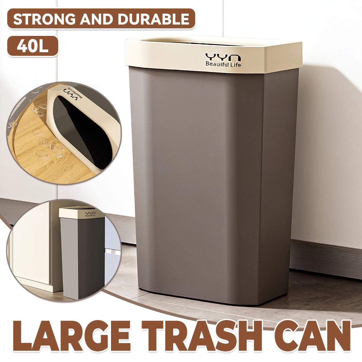 40L Slim Open-Top Waste Bin for Kitchen