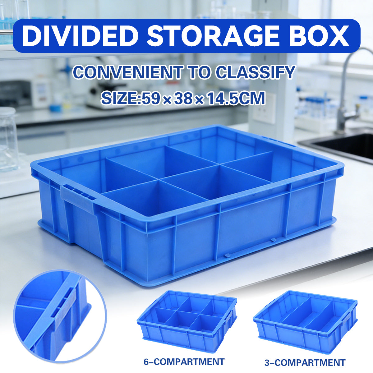 Plastic Storage Box with 3 or 6 Compartments