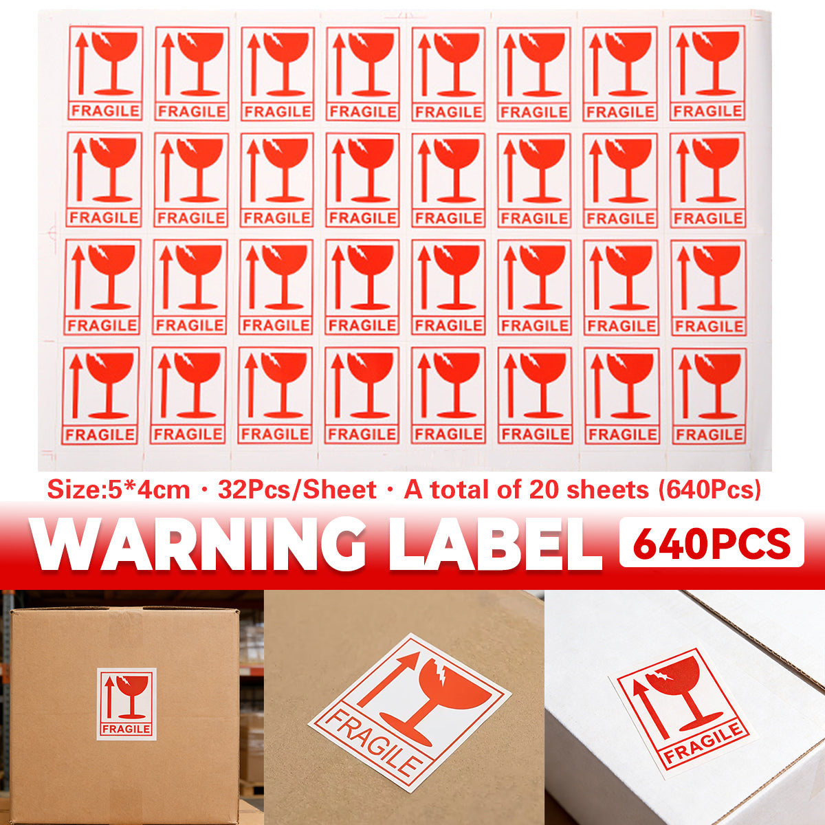 Fragile Sticker Labels 640pcs Self Adhesive