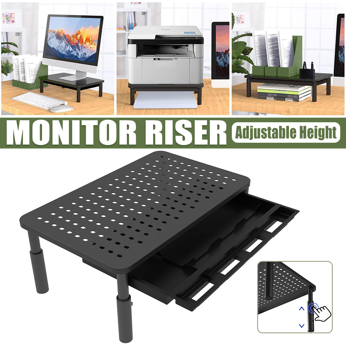 Aluminum Laptop Monitor Riser with 3-Level Height