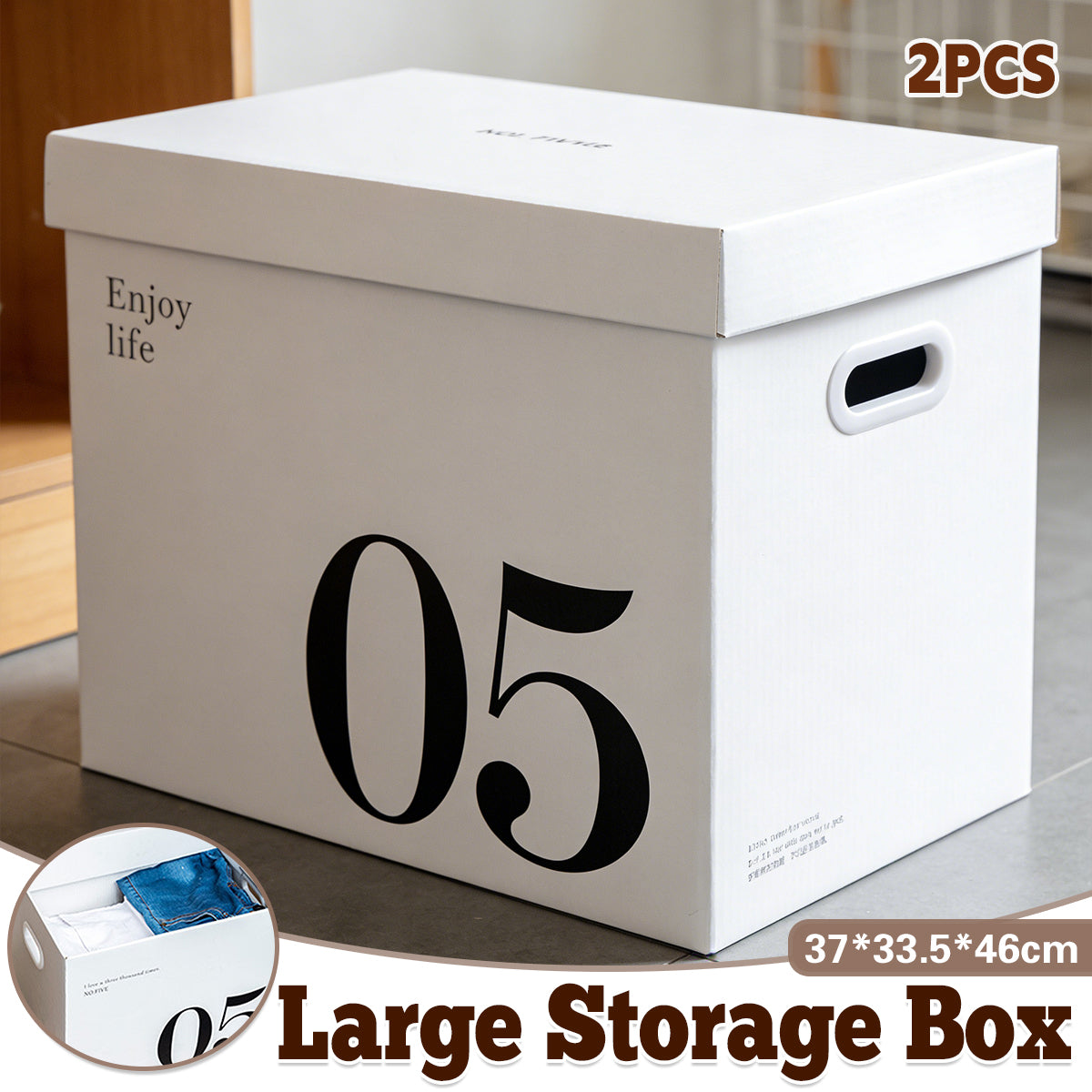 2 Pcs Paper Storage Box with Handles for Home