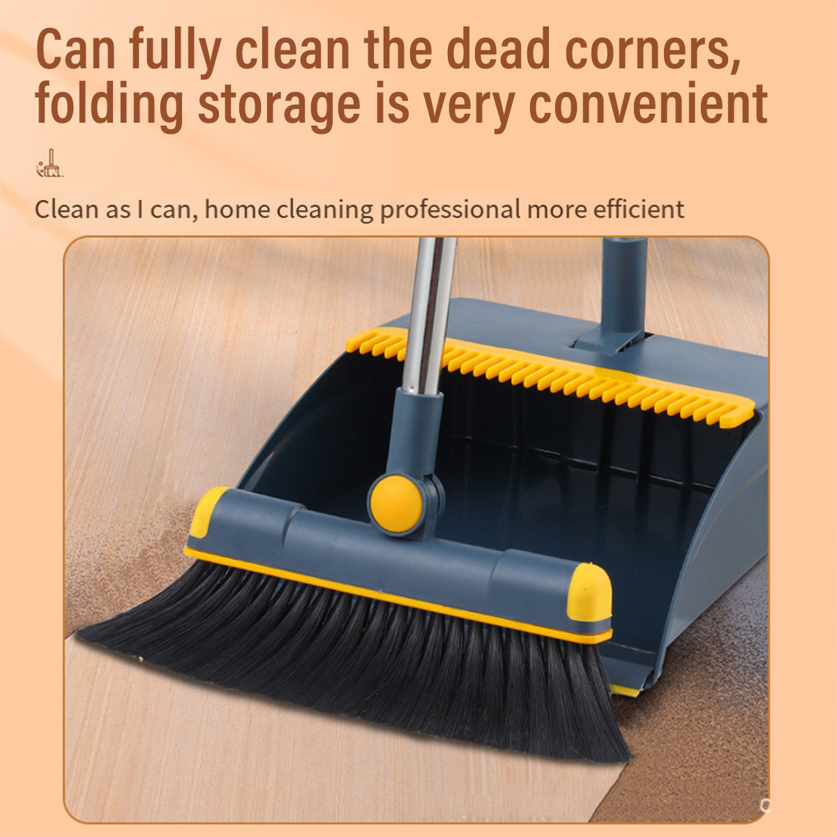 Folding Broom and Dustpan Set Rotating Head Comb
