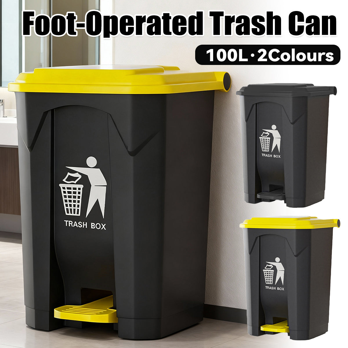 100L Pedal Trash Can with Lid and Elevated Base