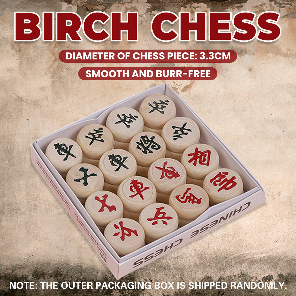 Birch Wood Chinese Chess Set with Board 32 Pieces