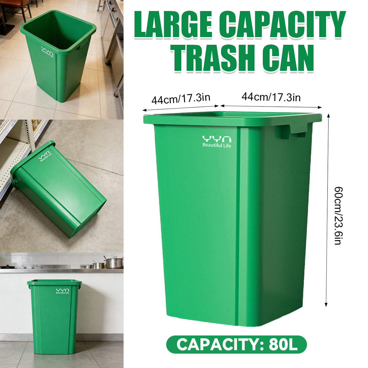 80L Trash Can Dustbin Large Capacity Heavy Duty