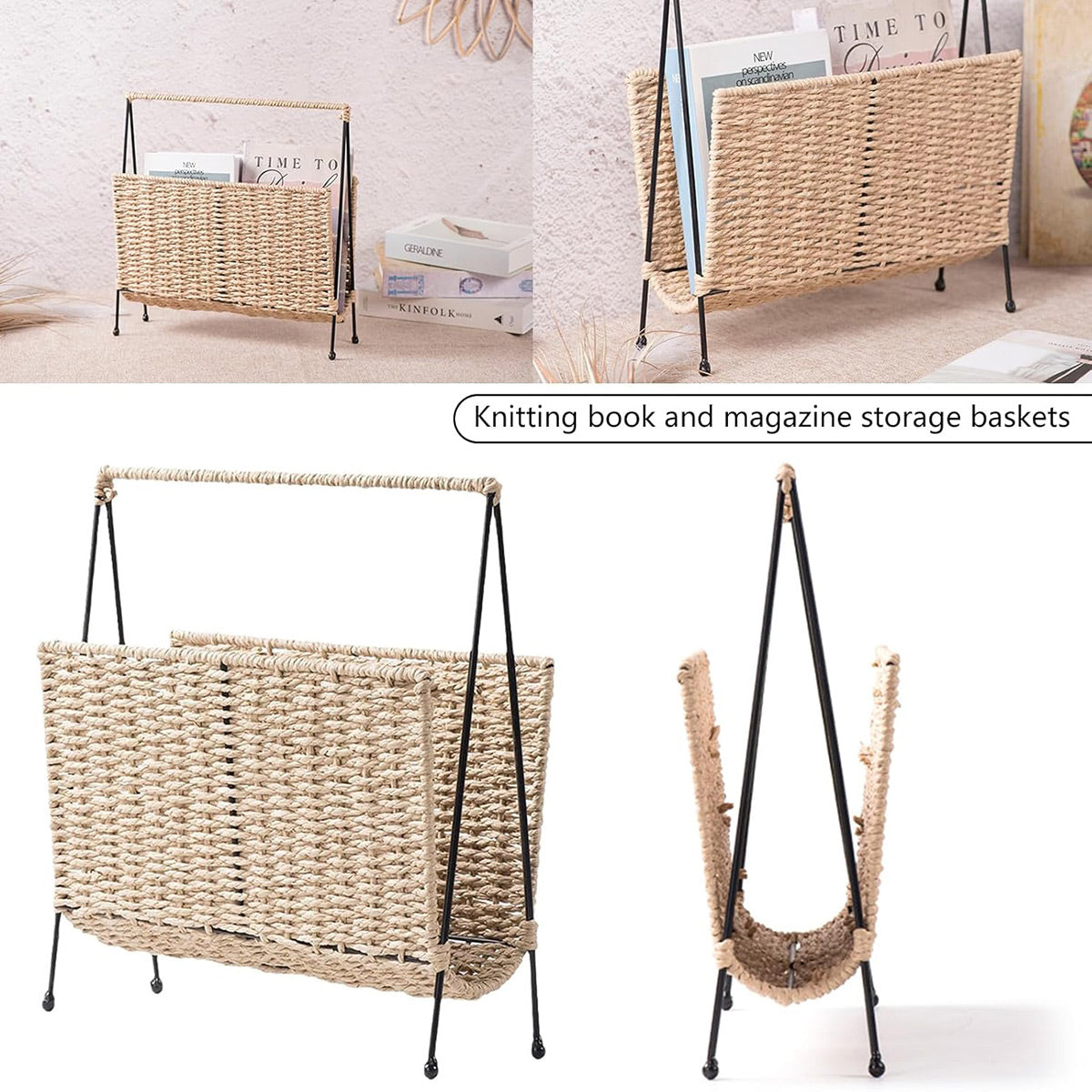 Hand-Woven Paper Rope Magazine Rack