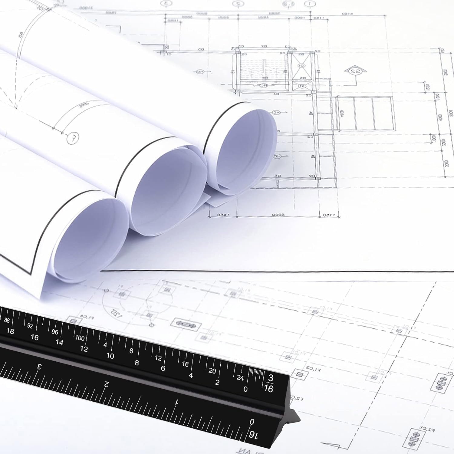 12-Inch Black Triangular Architect Ruler Engraved