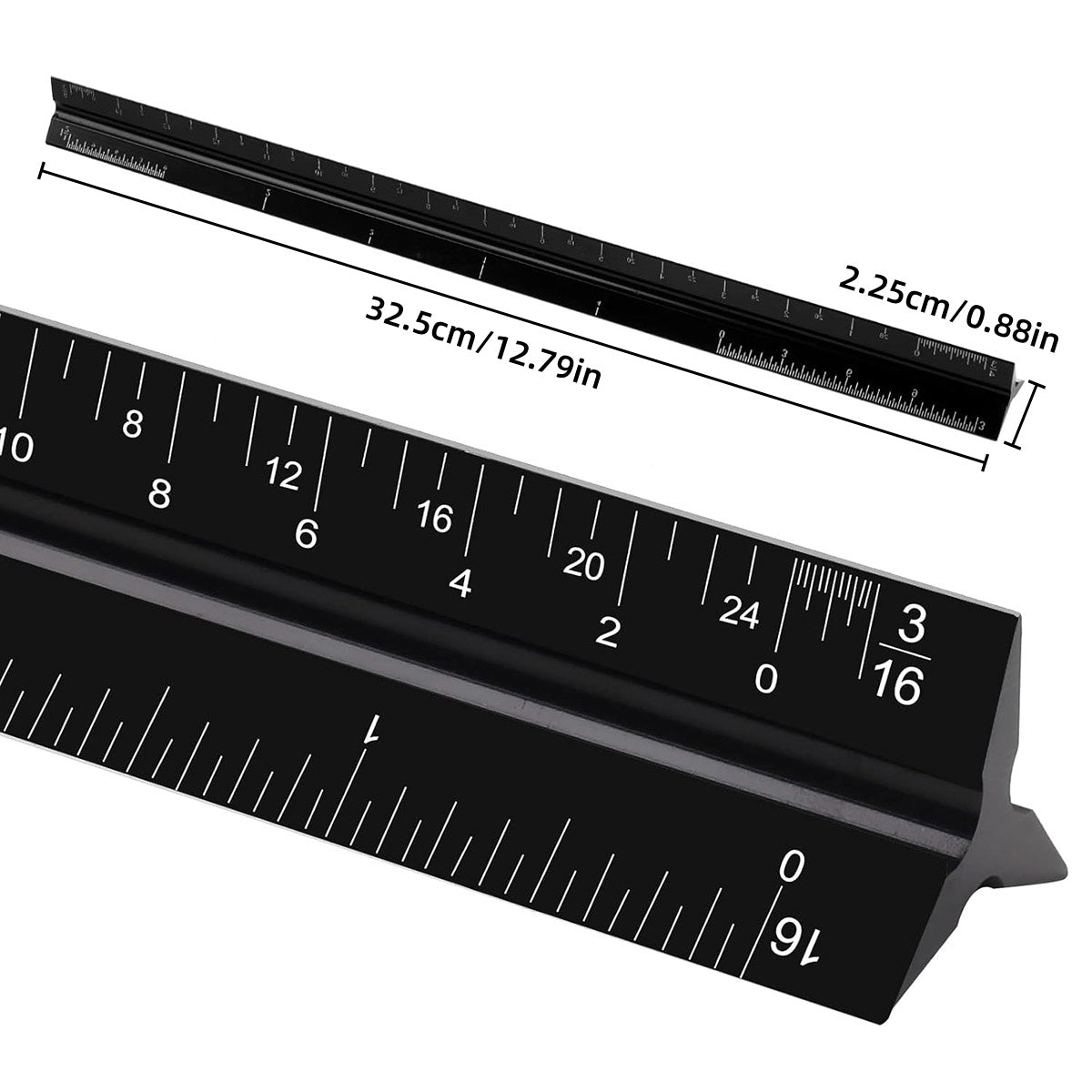 12-Inch Black Triangular Architect Ruler Engraved