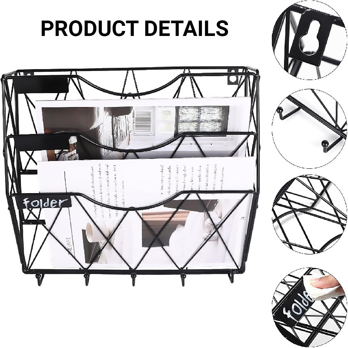 3-Tier Wall Mounted File Magazine Rack for Office