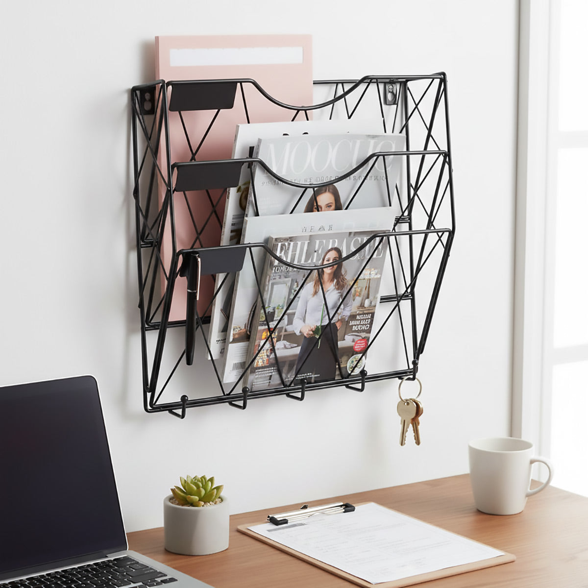3-Tier Wall Mounted File Magazine Rack for Office