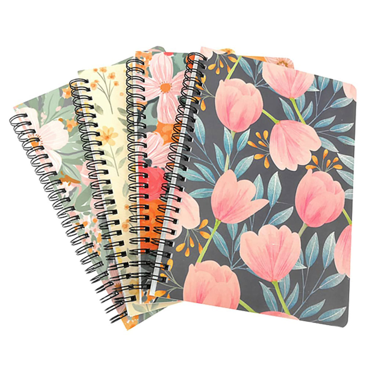 4 Pcs Spiral Notebooks Floral Covers Sturdy Spiral Binding