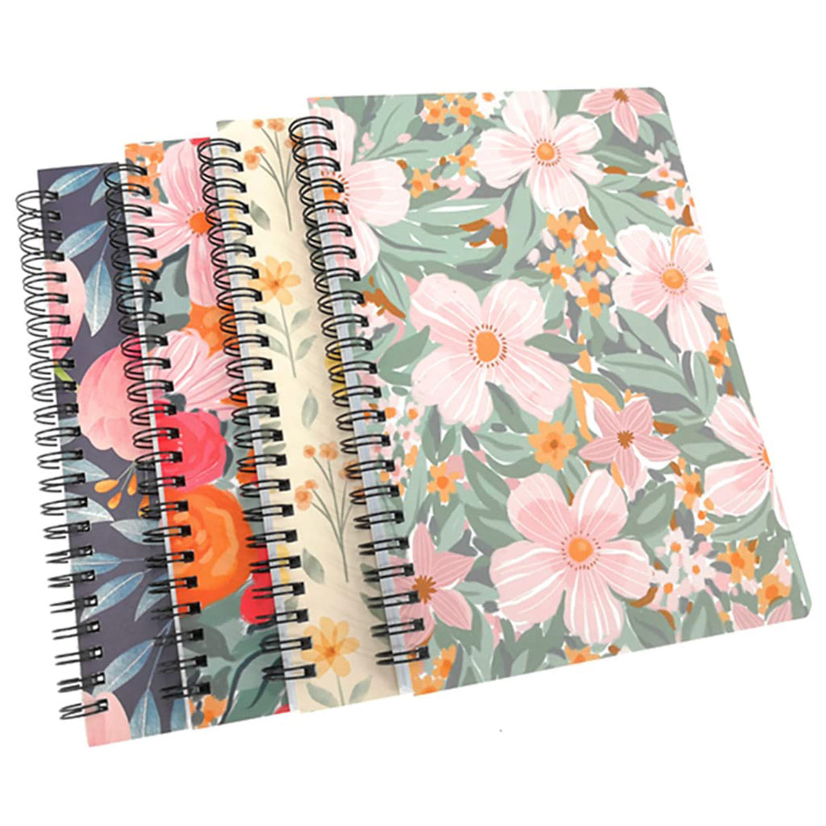 4 Pcs Spiral Notebooks Floral Covers Sturdy Spiral Binding
