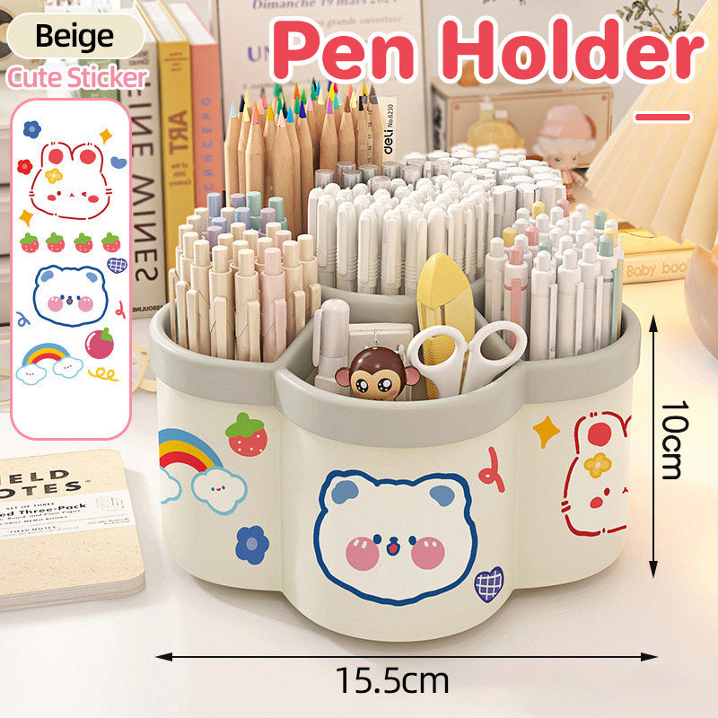 Rotating Pen Holder Desktop Organizer 6-Compartment Plastic