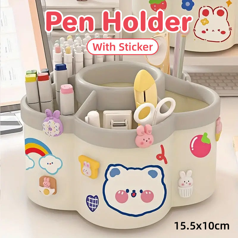 Rotating Pen Holder Desktop Organizer 6-Compartment Plastic